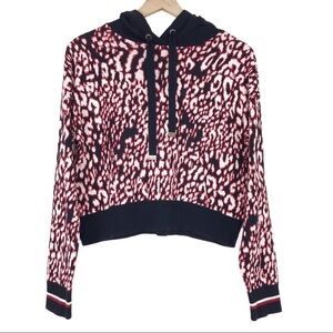 TOMMY HILFIGER Animal Print Knit Crop Hood Sweater S